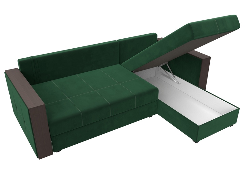 Диван угловой Валенсия Лайт правый угол, Велюр, SEVEN 626 зеленый