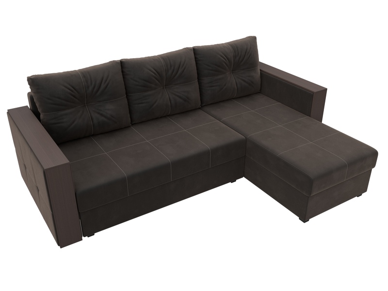 Диван угловой Валенсия Лайт правый угол, Велюр, SEVEN 727 коричневый