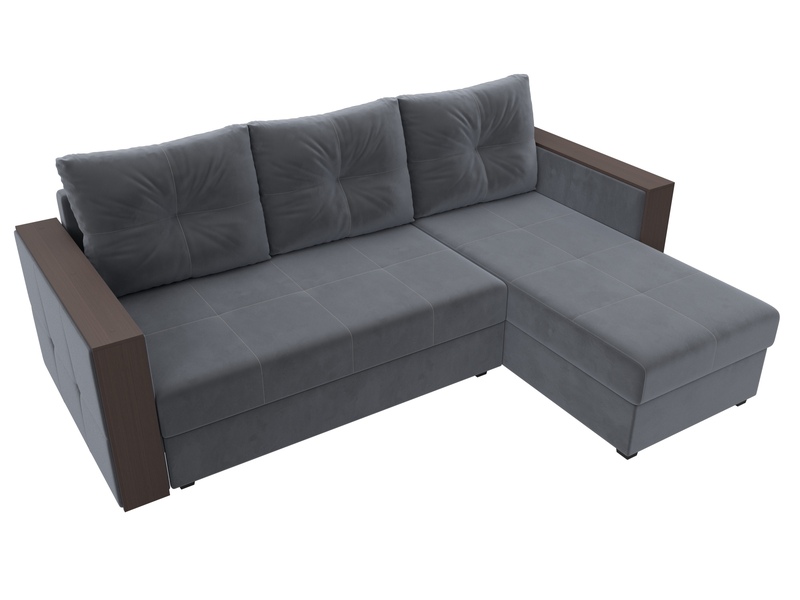 Диван угловой Валенсия Лайт правый угол, Велюр, SEVEN 17 серый