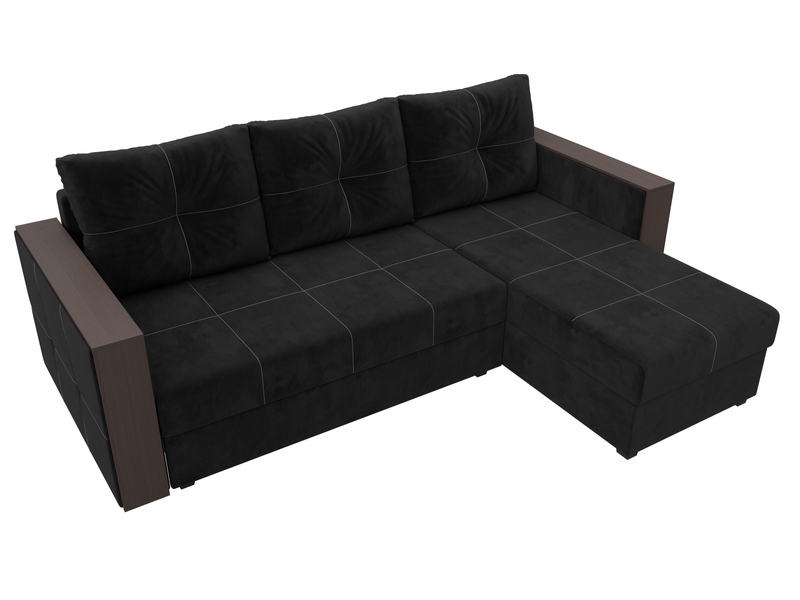 Диван угловой Валенсия Лайт правый угол, Велюр, SEVEN 35 черный