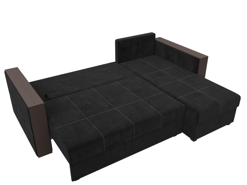 Диван угловой Валенсия Лайт правый угол, Велюр, SEVEN 35 черный