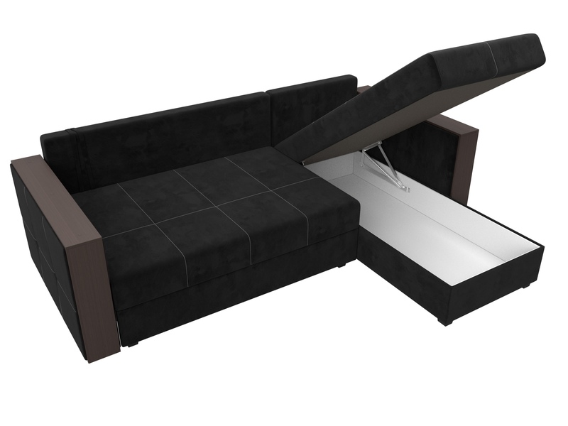 Диван угловой Валенсия Лайт правый угол, Велюр, SEVEN 35 черный