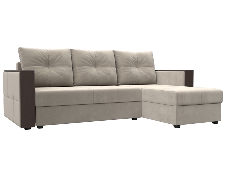 Диван угловой Валенсия Лайт правый угол, Микровельвет, Бежевый