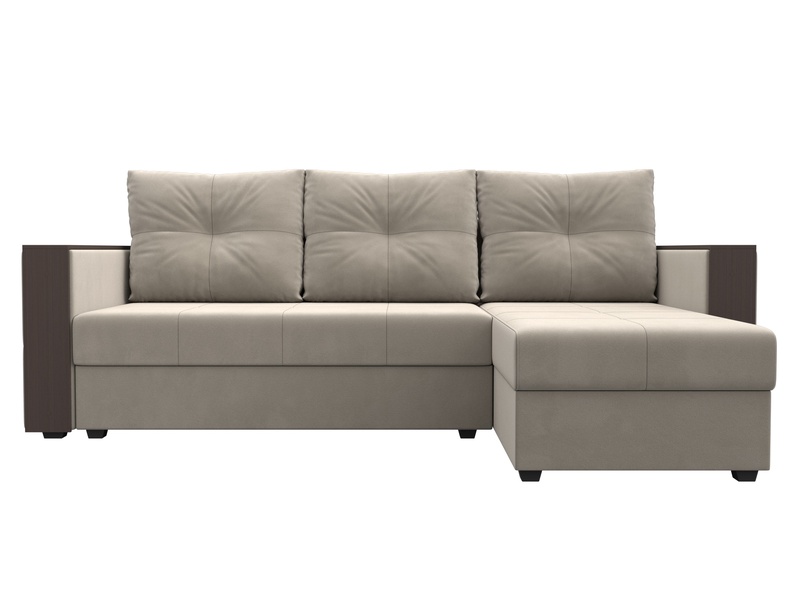 Диван угловой Валенсия Лайт правый угол, Микровельвет, Бежевый