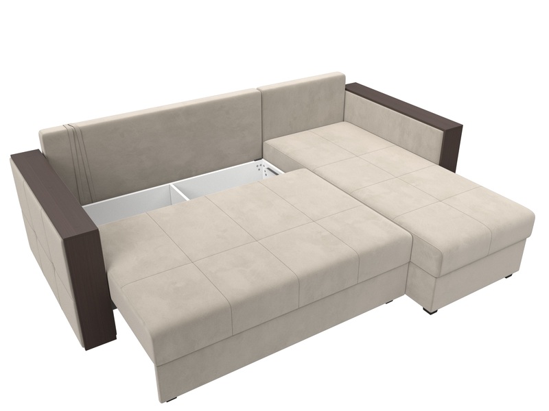 Диван угловой Валенсия Лайт правый угол, Микровельвет, Бежевый