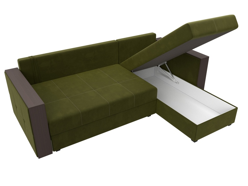 Диван угловой Валенсия Лайт правый угол, Микровельвет, Зеленый