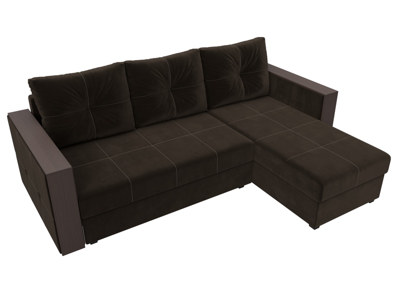 Диван угловой Валенсия Лайт правый угол, Микровельвет, Коричневый