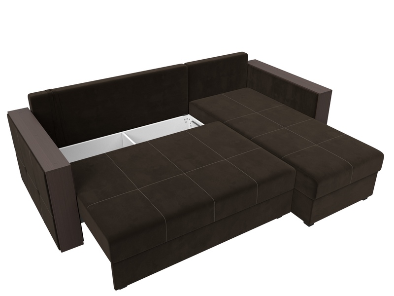 Диван угловой Валенсия Лайт правый угол, Микровельвет, Коричневый