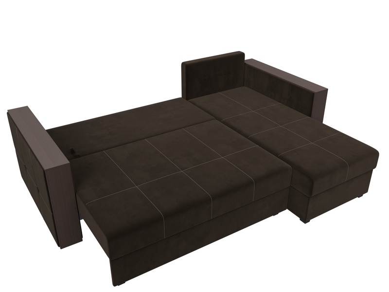 Диван угловой Валенсия Лайт правый угол, Микровельвет, Коричневый