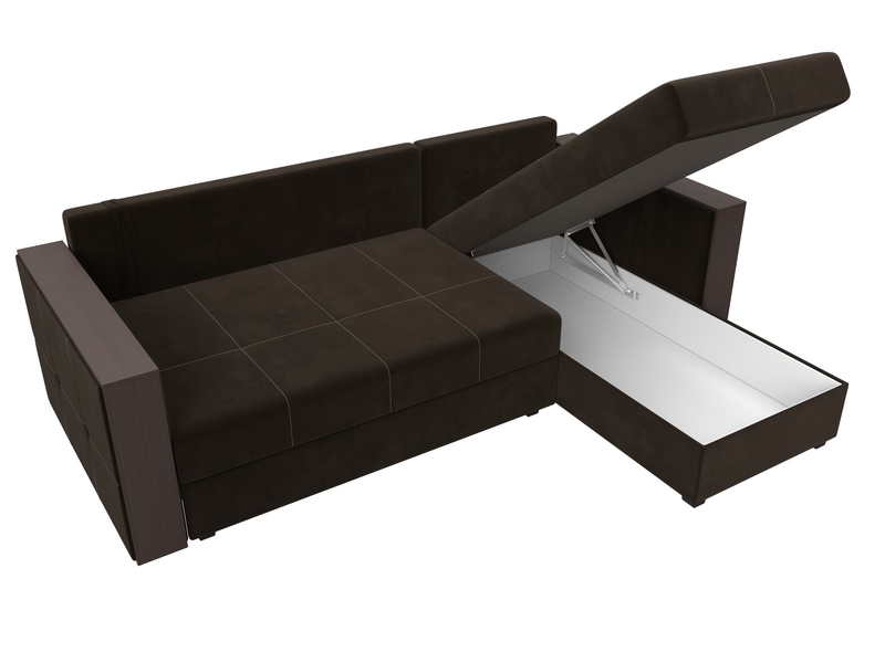 Диван угловой Валенсия Лайт правый угол, Микровельвет, Коричневый