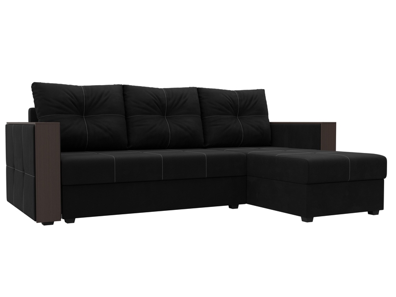 Диван угловой Валенсия Лайт правый угол, Микровельвет, Черный