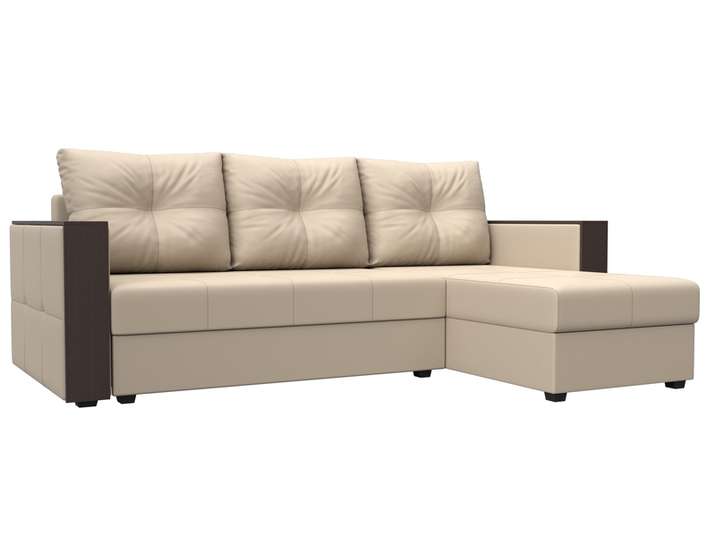 Диван угловой Валенсия Лайт правый угол, Экокожа, Бежевый