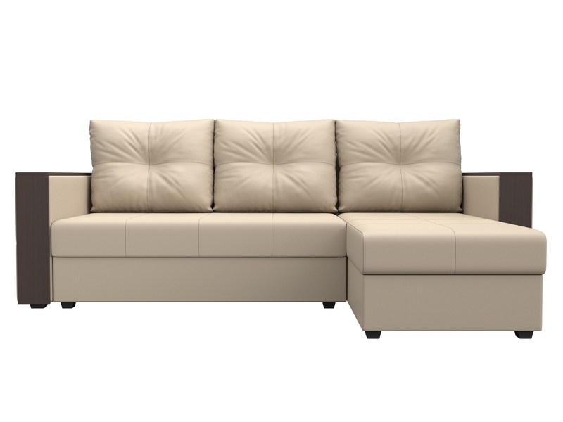 Диван угловой Валенсия Лайт правый угол, Экокожа, Бежевый