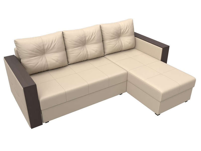 Диван угловой Валенсия Лайт правый угол, Экокожа, Бежевый