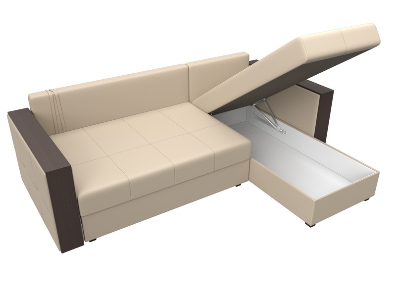 Диван угловой Валенсия Лайт правый угол, Экокожа, Бежевый