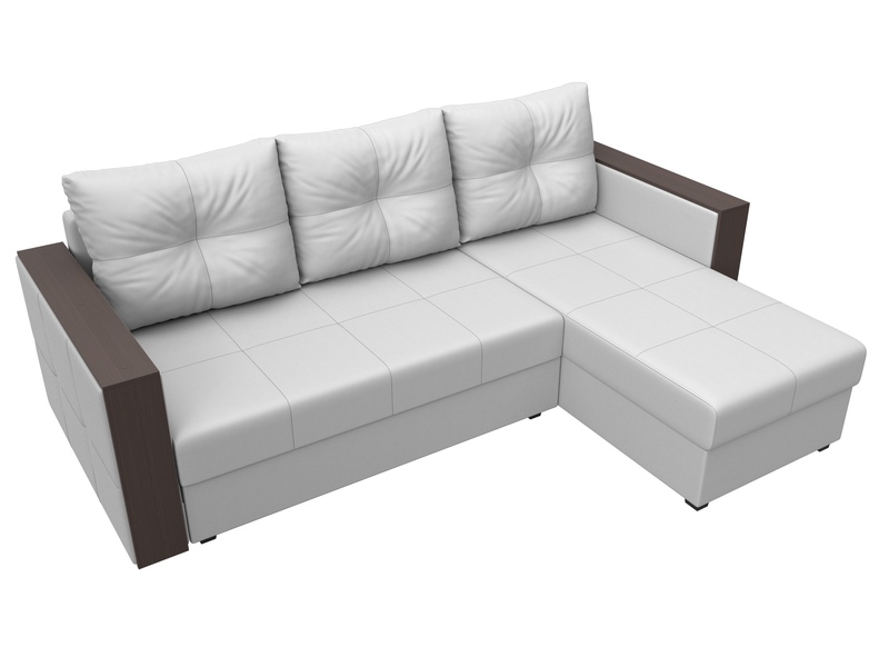 Диван угловой Валенсия Лайт правый угол, Экокожа, Белый