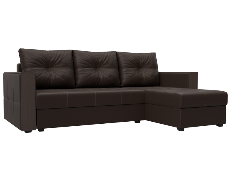 Диван угловой Валенсия Лайт правый угол, Экокожа, Коричневый