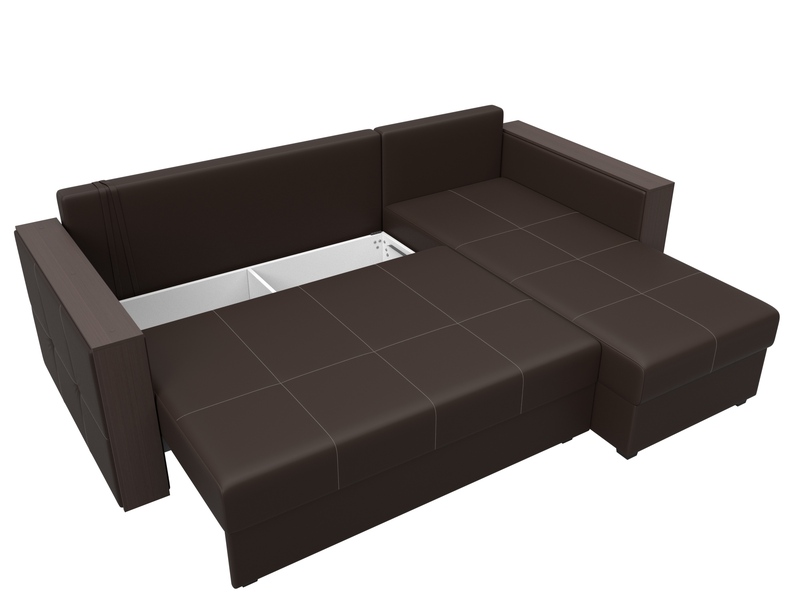 Диван угловой Валенсия Лайт правый угол, Экокожа, Коричневый