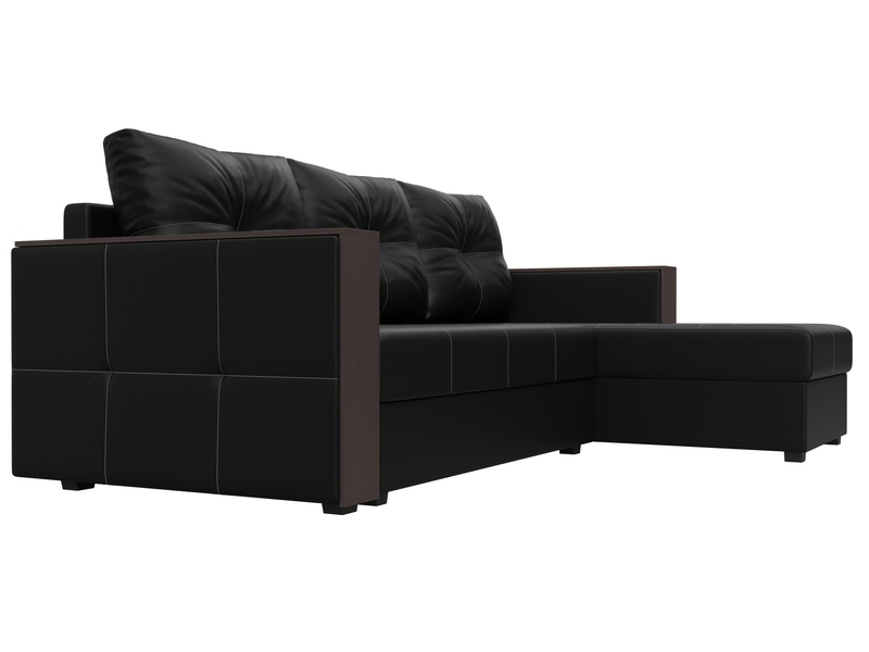 Диван угловой Валенсия Лайт правый угол, Экокожа, Черный