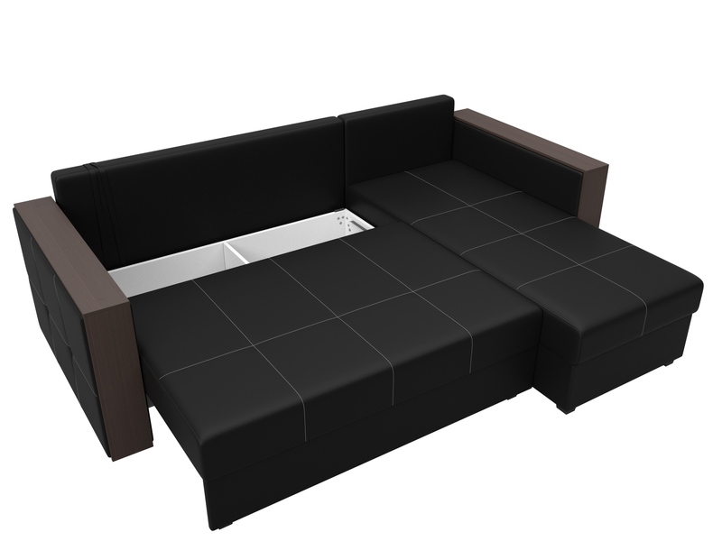 Диван угловой Валенсия Лайт правый угол, Экокожа, Черный