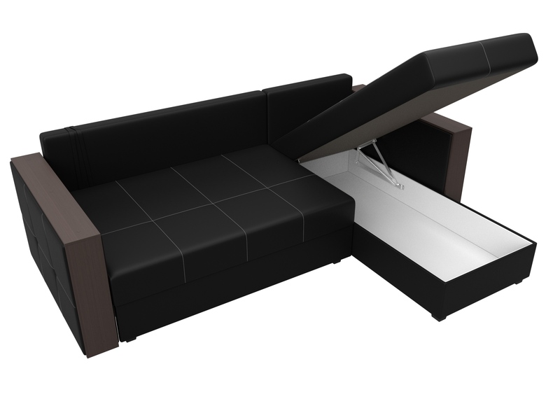 Диван угловой Валенсия Лайт правый угол, Экокожа, Черный