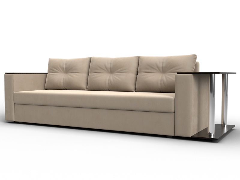 Диван прямой Атланта со столом справа, Велюр, SEVEN 729 бежевый