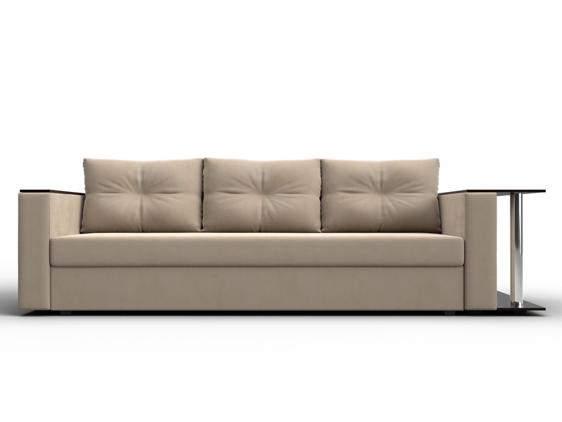 Диван прямой Атланта со столом справа, Велюр, SEVEN 729 бежевый