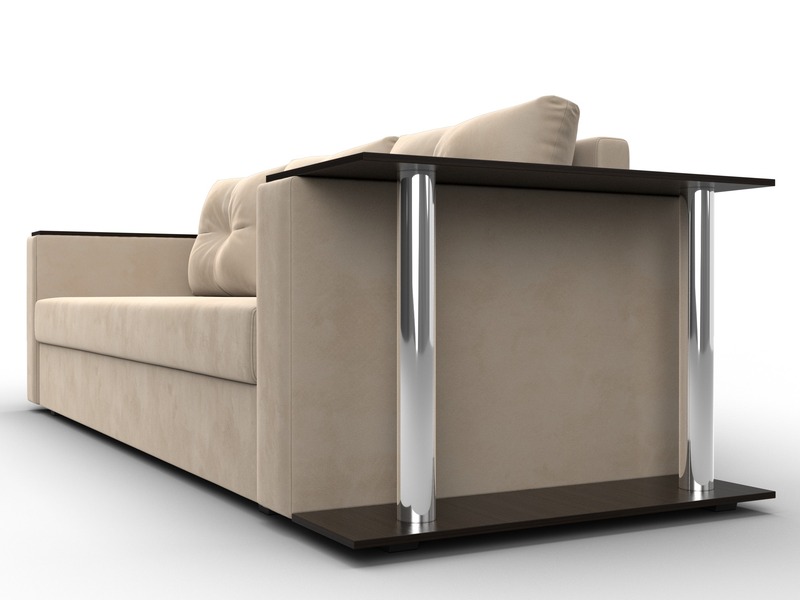 Диван прямой Атланта со столом справа, Велюр, SEVEN 729 бежевый