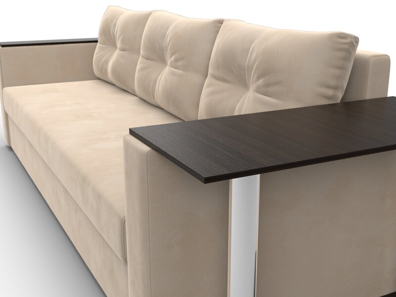 Диван прямой Атланта со столом справа, Велюр, SEVEN 729 бежевый