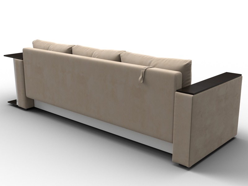 Диван прямой Атланта со столом справа, Велюр, SEVEN 729 бежевый