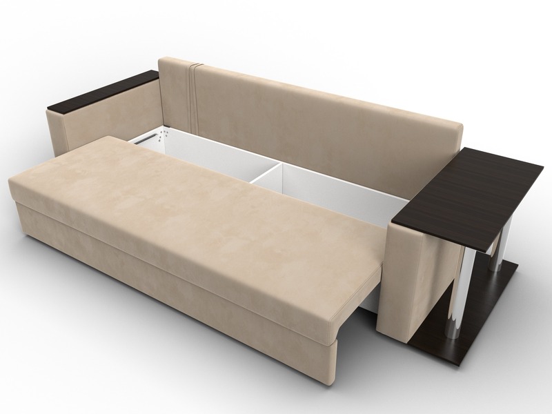 Диван прямой Атланта со столом справа, Велюр, SEVEN 729 бежевый