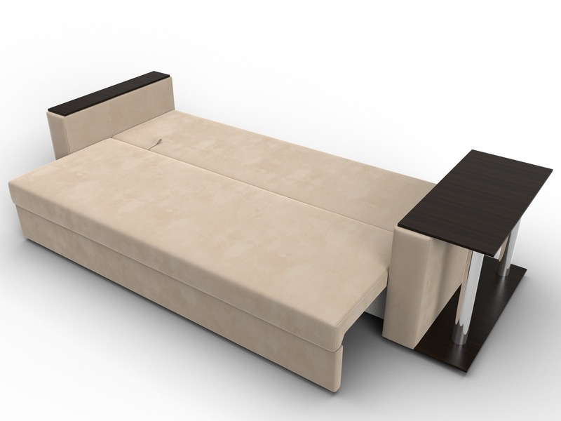 Диван прямой Атланта со столом справа, Велюр, SEVEN 729 бежевый