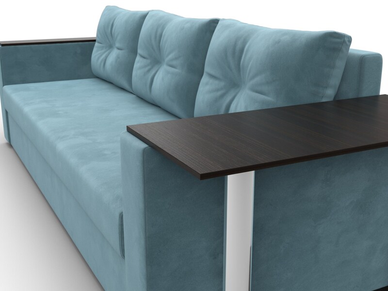 Диван прямой Атланта со столом справа, Велюр, SEVEN 113 бирюзовый