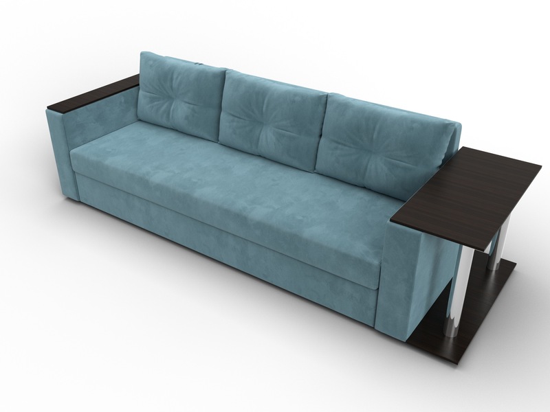 Диван прямой Атланта со столом справа, Велюр, SEVEN 113 бирюзовый