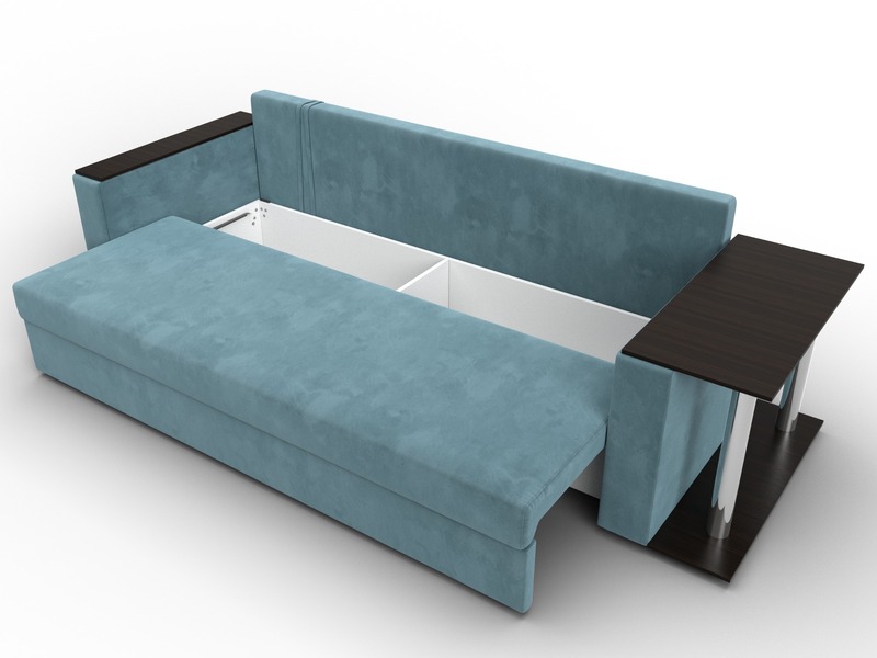 Диван прямой Атланта со столом справа, Велюр, SEVEN 113 бирюзовый