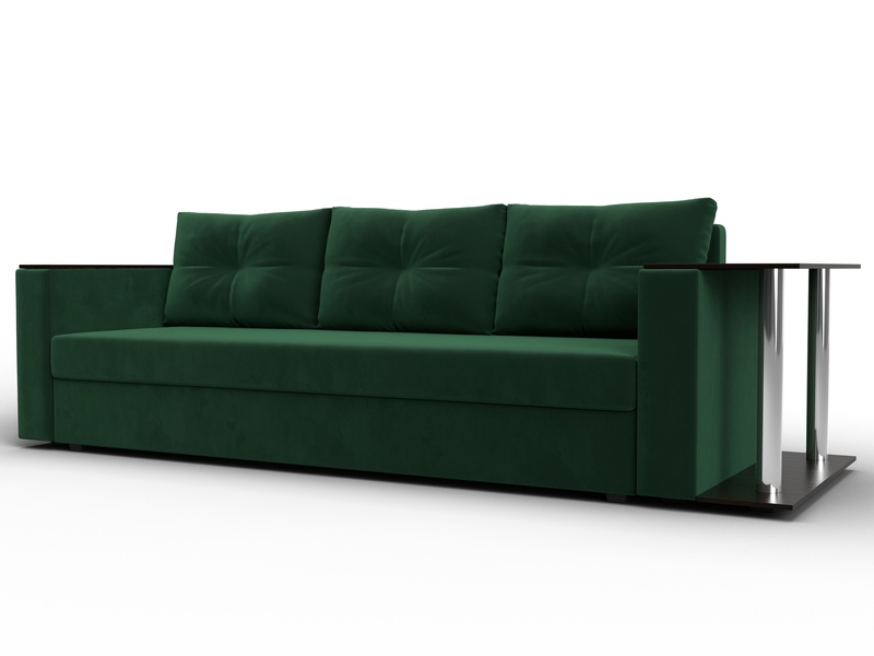 Диван прямой Атланта со столом справа, Велюр, SEVEN 626 зеленый