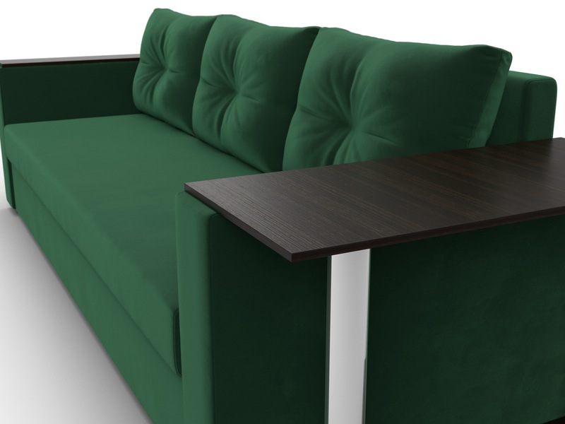 Диван прямой Атланта со столом справа, Велюр, SEVEN 626 зеленый