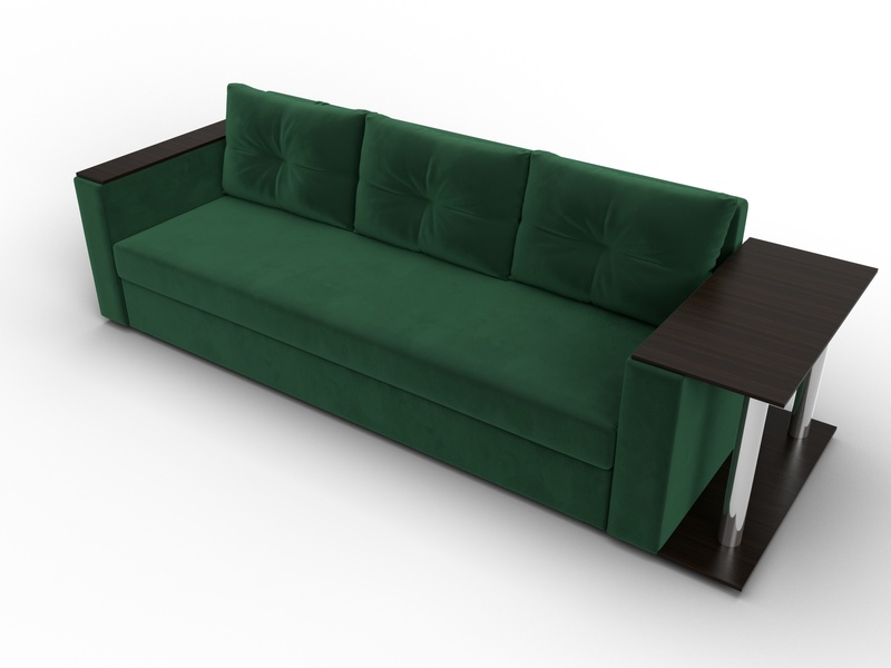 Диван прямой Атланта со столом справа, Велюр, SEVEN 626 зеленый