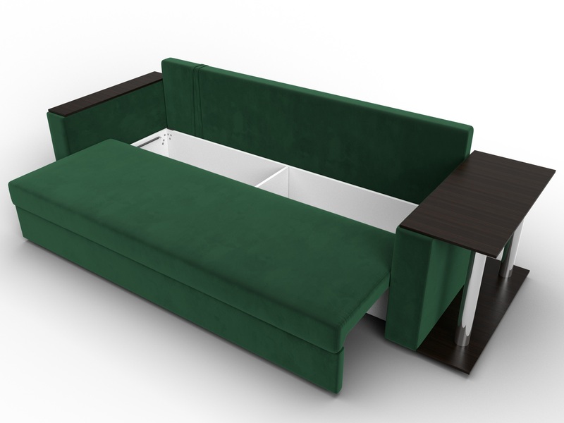 Диван прямой Атланта со столом справа, Велюр, SEVEN 626 зеленый