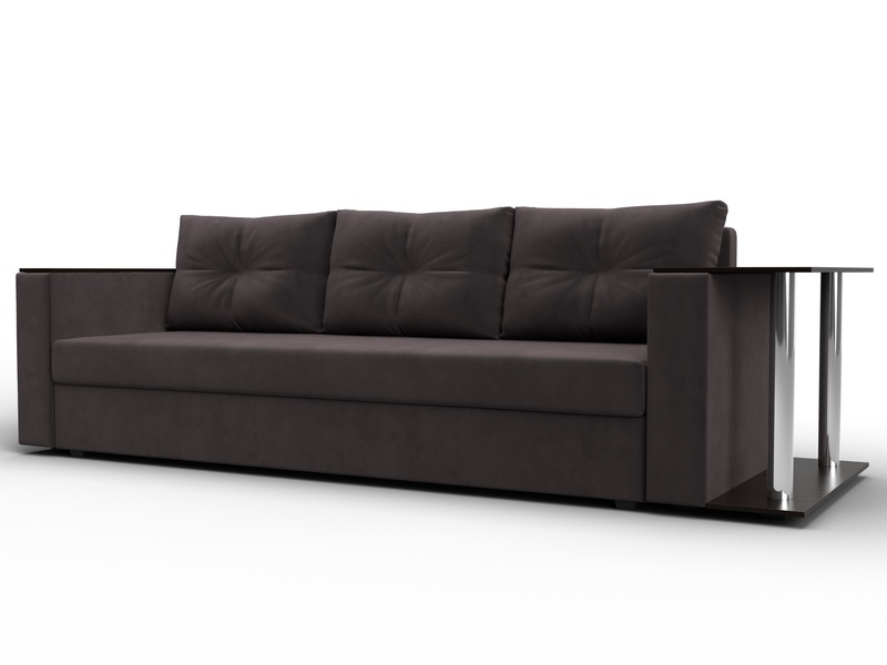 Диван прямой Атланта со столом справа, Велюр, SEVEN 727 коричневый