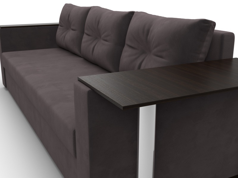 Диван прямой Атланта со столом справа, Велюр, SEVEN 727 коричневый