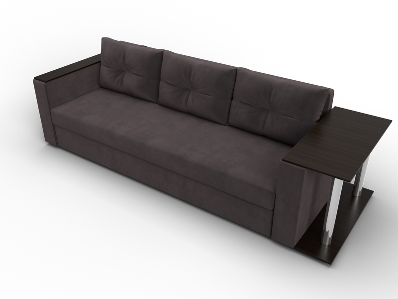 Диван прямой Атланта со столом справа, Велюр, SEVEN 727 коричневый