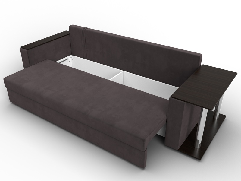 Диван прямой Атланта со столом справа, Велюр, SEVEN 727 коричневый