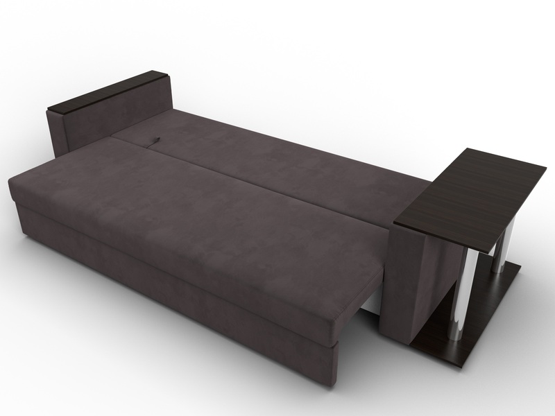 Диван прямой Атланта со столом справа, Велюр, SEVEN 727 коричневый