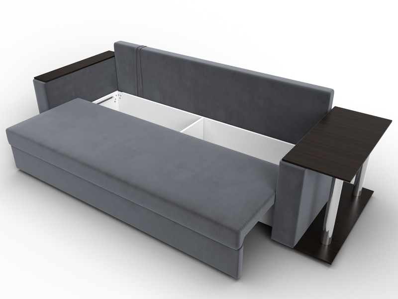 Диван прямой Атланта со столом справа, Велюр, SEVEN 17 серый