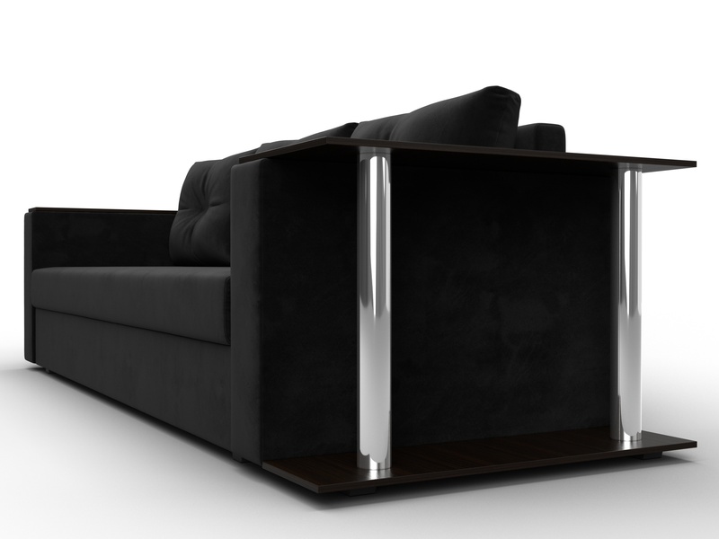 Диван прямой Атланта со столом справа, Велюр, SEVEN 35 черный