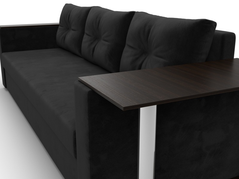 Диван прямой Атланта со столом справа, Велюр, SEVEN 35 черный