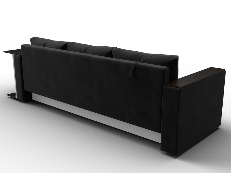 Диван прямой Атланта со столом справа, Велюр, SEVEN 35 черный