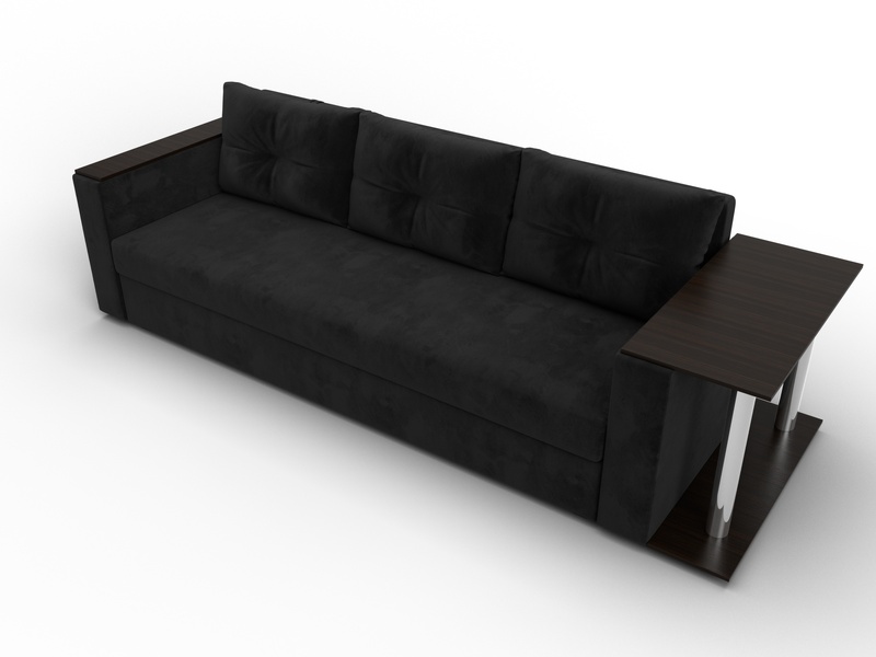 Диван прямой Атланта со столом справа, Велюр, SEVEN 35 черный