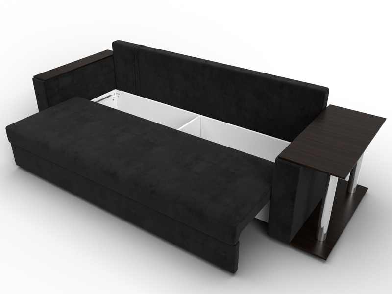 Диван прямой Атланта со столом справа, Велюр, SEVEN 35 черный